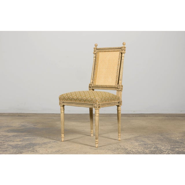 Set of Six Late 19th Century French Louis XVI Style Painted Cane Back Dining Chairs For Sale - Image 13 of 18