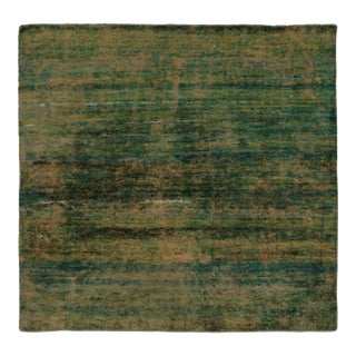 Rug & Kilim’s Modern Textural Square Rug, Warm Tone-on-Tone Green and Gold For Sale
