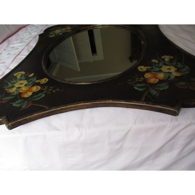 Vintage French Country Ornate Hand Painted Wood With Flower Design Mirror For Sale - Image 10 of 15