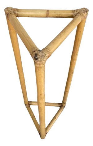 1950s Restored 3-Point Rattan Single-Strand Plant Stand