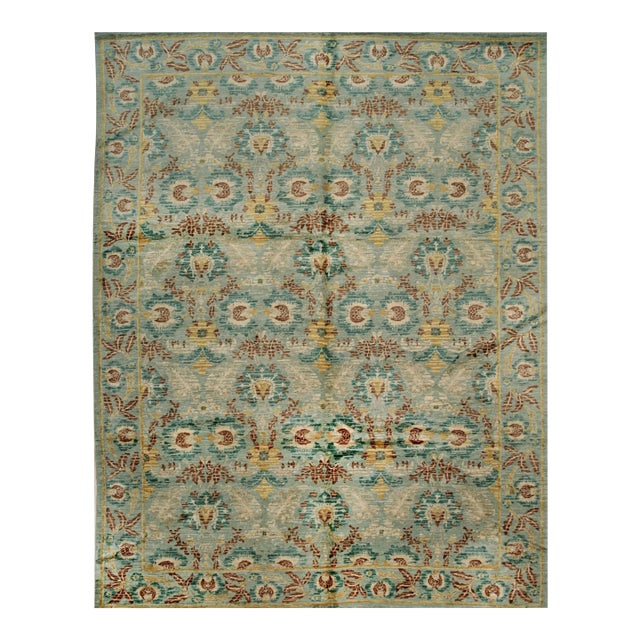 9x12 Radiant Cassandra Green Floral Modern Hand Knotted Wool Carpet Rug For Sale