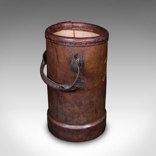 English Vintage Decorative Stick Stand, English Leather Office Waste Basket, Storage Bin For Sale - Image 3 of 9