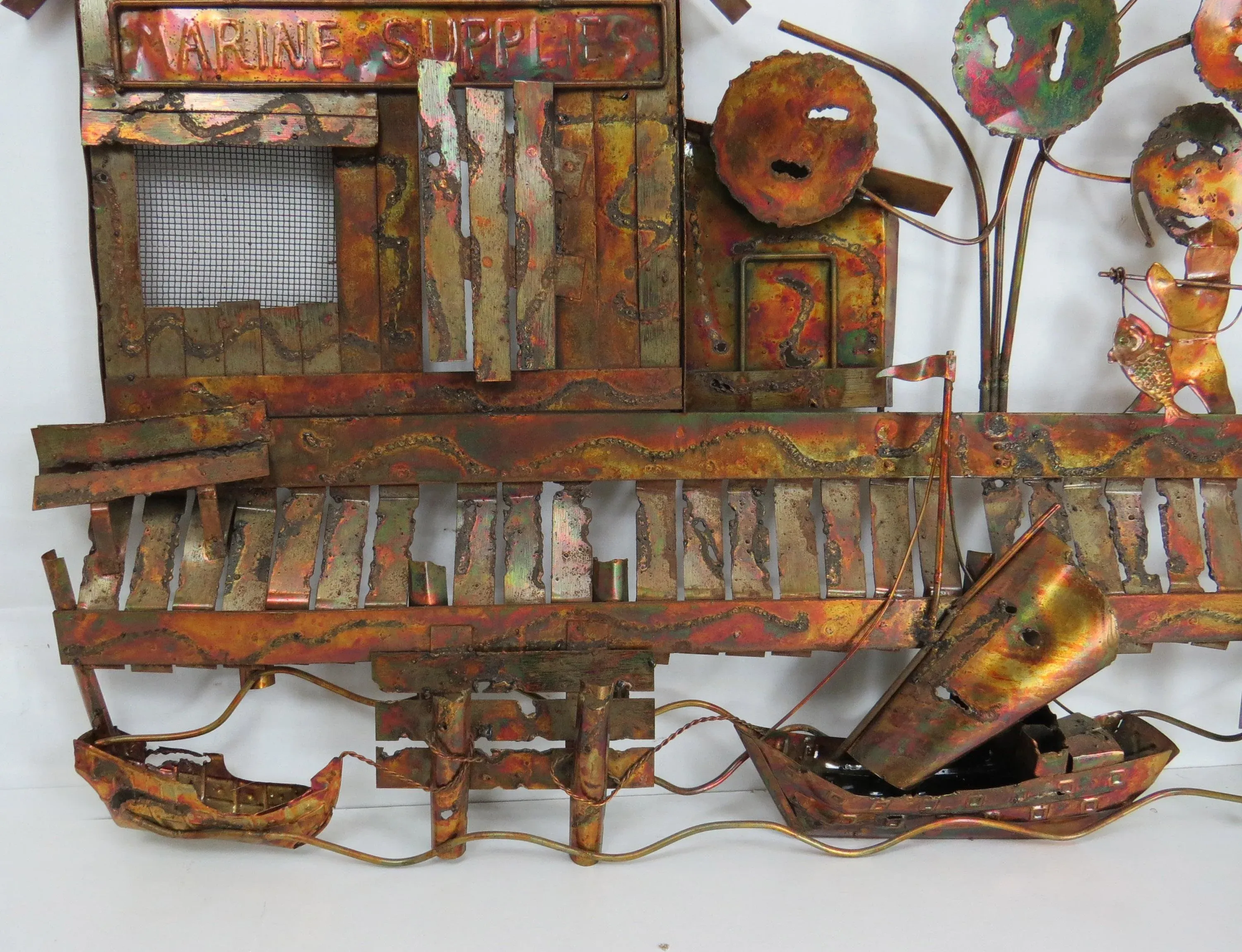 60s-70s 香港ヴィンテージ 銅製ウォールアート 3点セット 孔雀・戦車 Vintage Curtis Jere Style Torch Cut Copper Wall Sculpture of a