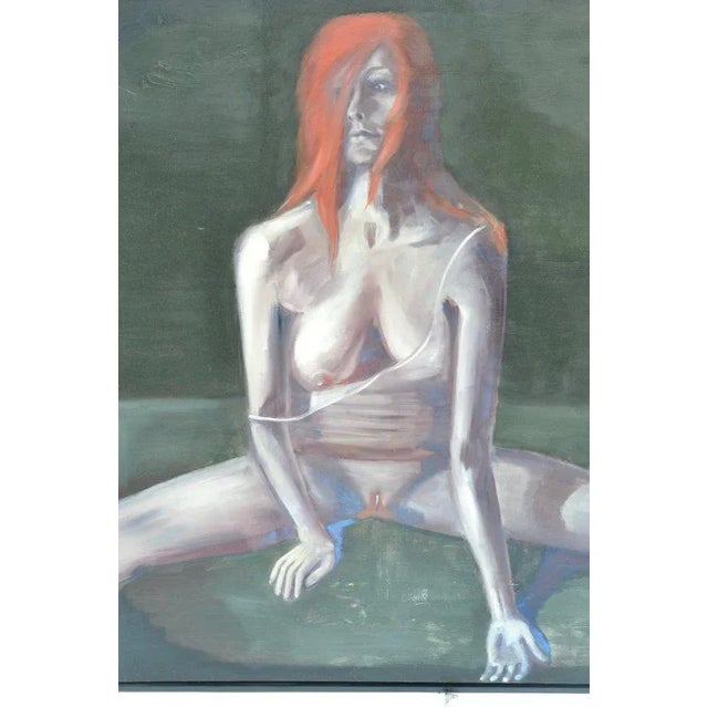 Depicts a seated red-haired woman in a full profile 3/4 length pose. Unsigned. [Sight: 48" x 48"; Frame: 49 1/4" x 49 1/4"].
