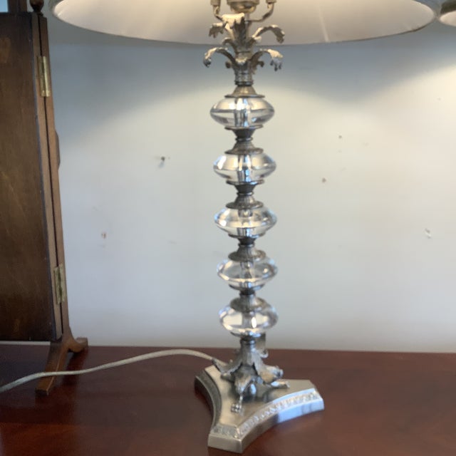 Wildwood Pair of Neo Classical White Metal and Crystal Lamps For Sale - Image 4 of 4