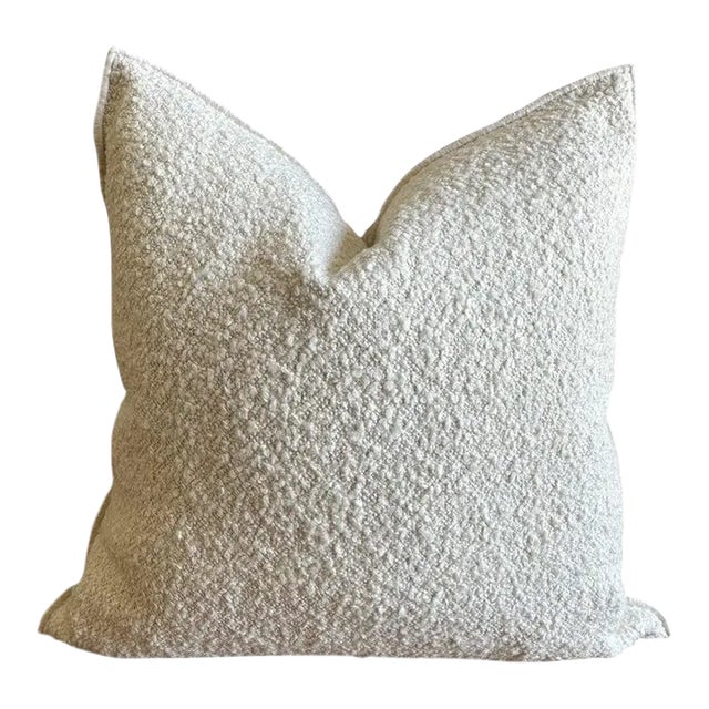Boucle French Toile White or Tweed Style Pillow With Down Feather Insert For Sale