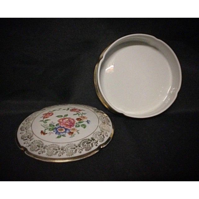 Ceramic Vintage Porcelain Bonbonnière With Floral Decoration & Gold Trim For Sale - Image 7 of 8