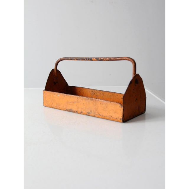 Vintage Orange Metal Trug Basket Toolbox For Sale - Image 6 of 10