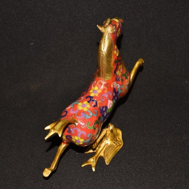 Metal Late 19th Century Cloisonné Enamel Galloping Horse Statue on Swallow Base, 800g For Sale - Image 7 of 9