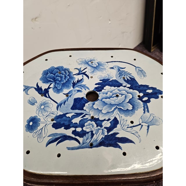 Chic little Old School Drinks Table made with a late 18th or early 19th Century Blue and White Chinese Porcelain Strainer,...