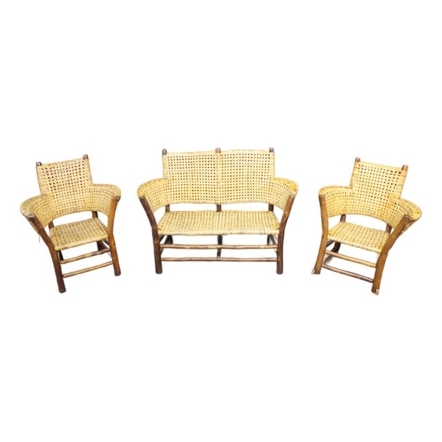 Hickory Attributed Three Piece Adirondack Parlor Set For Sale