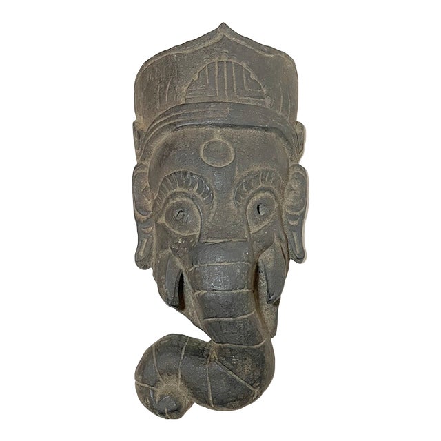 Antique 19th Century Hand Carved Myanmar Burmese Wood Ganesha Mask With Wax Seal For Sale