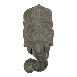 Antique 19th Century Hand Carved Myanmar Burmese Wood Ganesha Mask With Wax Seal