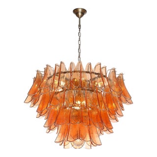 Modernist Smoked Apricot Murano Glass & Oil Rubbed Bronze Feather Chandelier For Sale