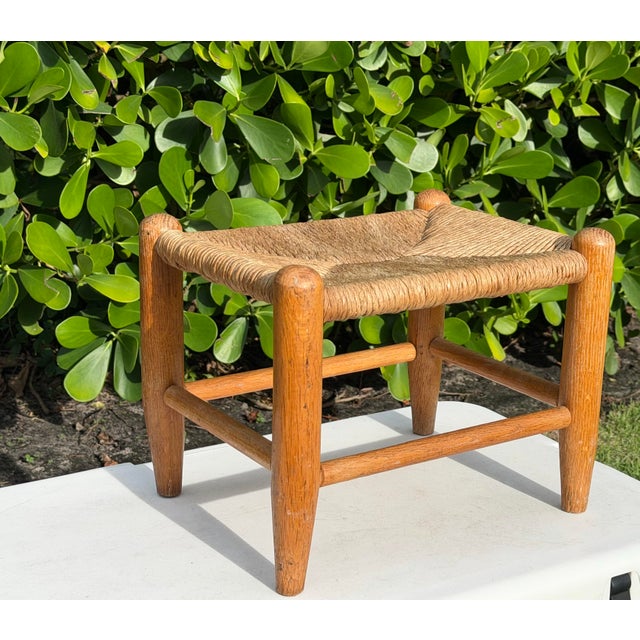 Late 20th Century Vintage Woven Rush Seat Wooden Footstool For Sale - Image 5 of 10