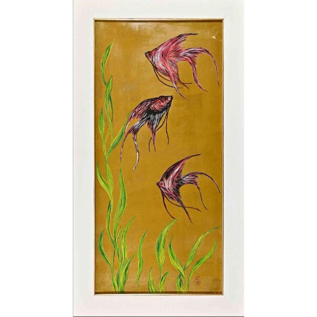 Unknown, In the Fish Tank, Oil on Board, 1970s For Sale - Image 4 of 4