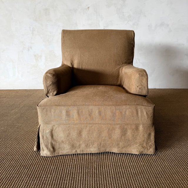 Beige Juliana Slip Covered Chair in Spice Belgian Linen For Sale - Image 8 of 9