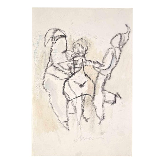 Mino Maccari, The Dance, Mixed Media Drawing, 1980 For Sale