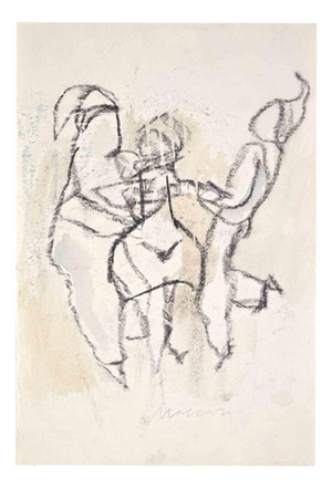 Mino Maccari, The Dance, Mixed Media Drawing, 1980