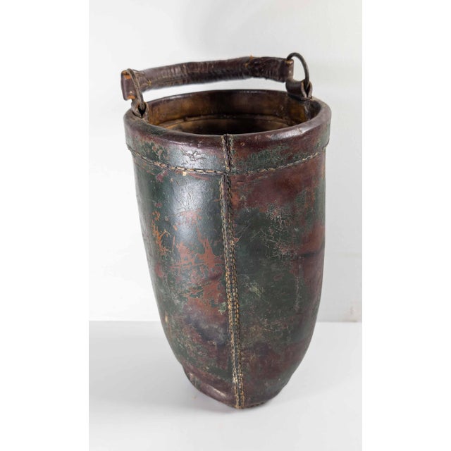 Farmhouse 19th Century Rustic Farmhouse Green Painted Leather Fire Bucket For Sale - Image 3 of 10
