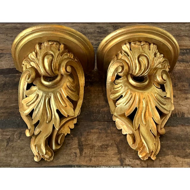 Vintage Rococo Gilt Tipped Brackets - A Pair For Sale - Image 4 of 12