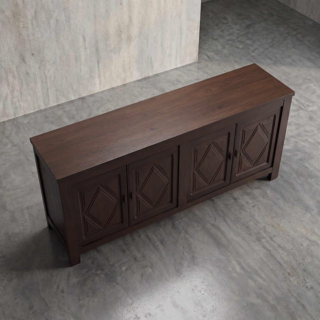 Vintage French Oak Brutalist Sideboard, 1970s For Sale - Image 4 of 11