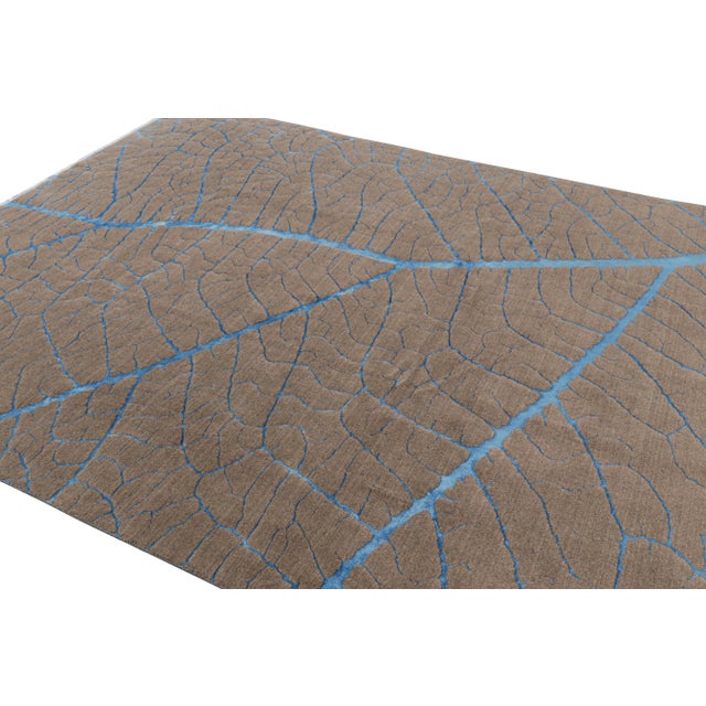 Rug & Kilim Rug & Kilim’s Abstract Rug in Beige-Brown With Blue Geometric Patterns For Sale - Image 4 of 7