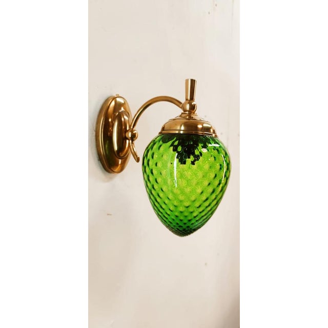 Green Glass & Brass Wall Light For Sale - Image 4 of 18
