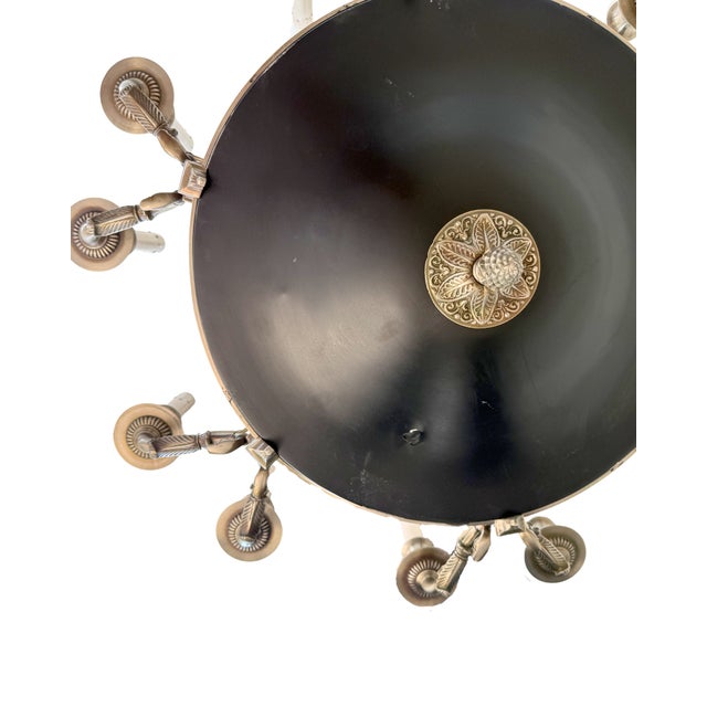 Late 19th Century French Empire Chandelier | 12-Arm Bronze & Black Tole | Circa 1900–1930s For Sale - Image 5 of 8