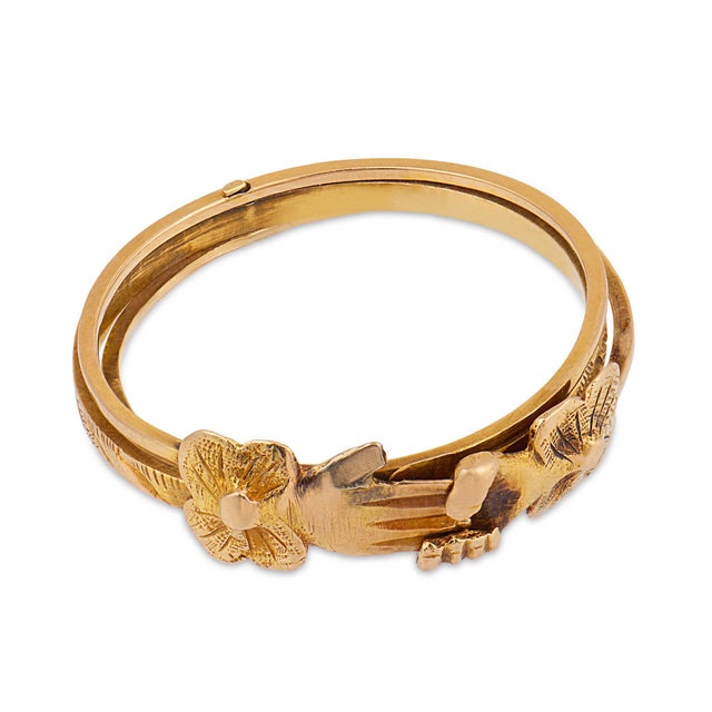 Victorian 19th Century Victorian 18k Yellow Gold Fede Ring, Size 7 For Sale - Image 3 of 6