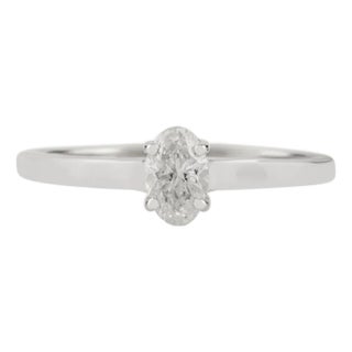 14k Solid Gold Prong Set Natural Oval Diamond Proposal Ring Size 6.5 For Sale