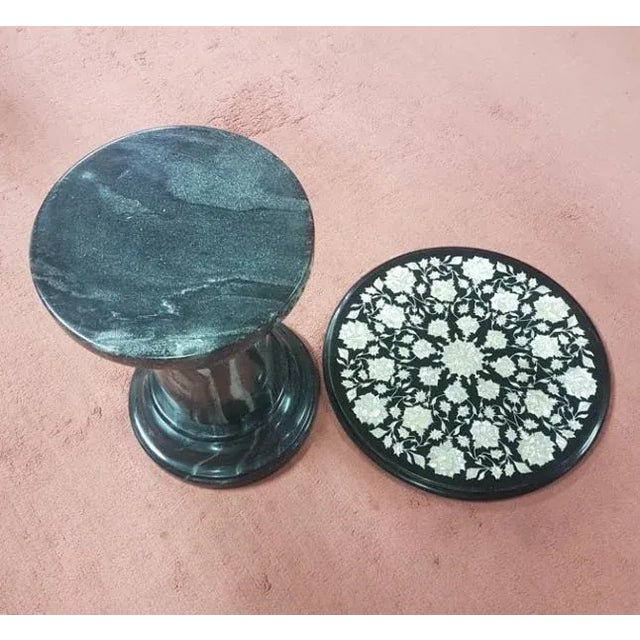Vintage Neoclassical Black Marble Micro Inlays Tabletop For Sale - Image 4 of 7