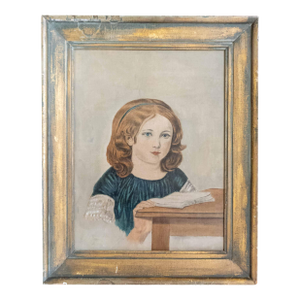 19th Century American Folk Art Portrait Painting of a Girl With a Book, Boston