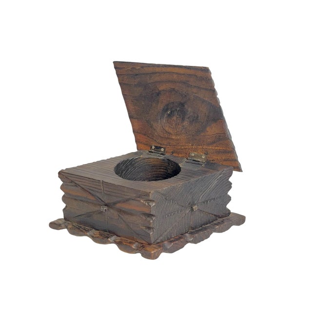 Mid 20th Century American Folk Tramp Art Carved Wood Box With Geometric Lid For Sale - Image 10 of 13