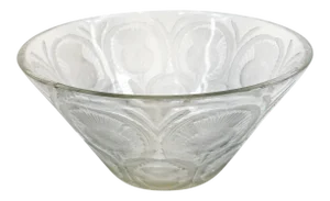 1970s Lalique France Thistle Decorated Art Glass Bowl