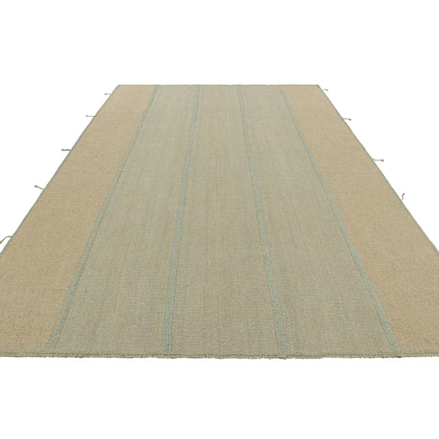 2010s Rug & Kilim’s Contemporary Kilim in Beige and Blue Textural Stripes For Sale - Image 5 of 7