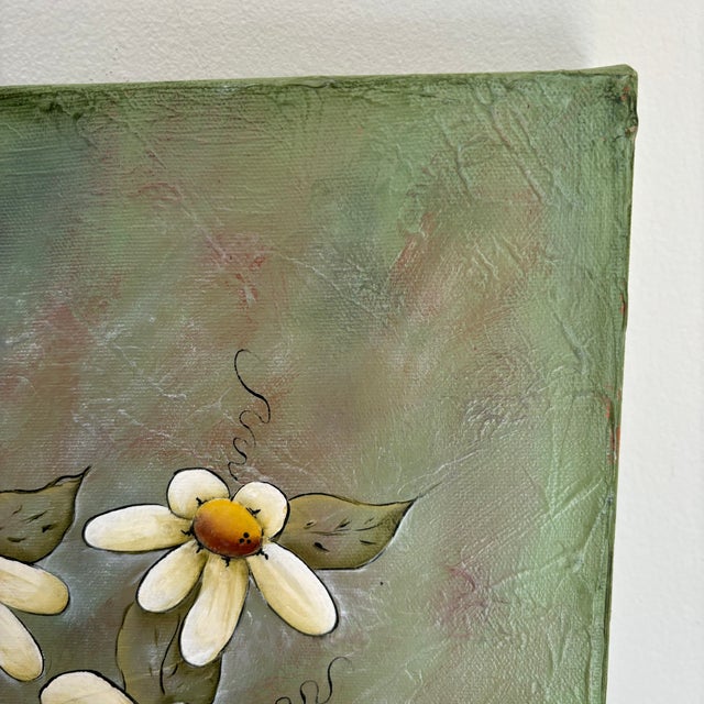 2012 Mixed Media Daisy Still Life on Canvas For Sale - Image 9 of 12