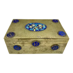 Vintage Chinese Brass and Enamel Floral Decorative Trinket Box