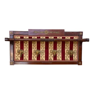1950s Italian Design Midcentury Brass and Velvet Wall Coat Rack For Sale