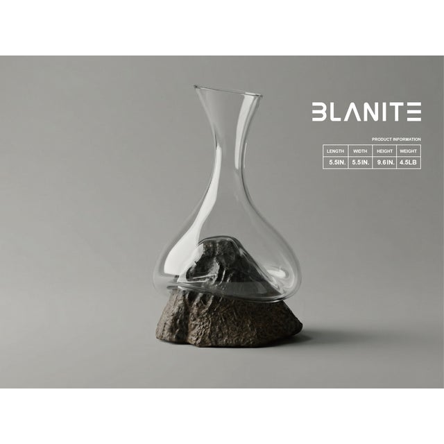 Contemporary Sculptural Glass Decanter Vase With Natural Gobi Desert Stone – One of a Kind Art Glass For Sale - Image 3 of 6
