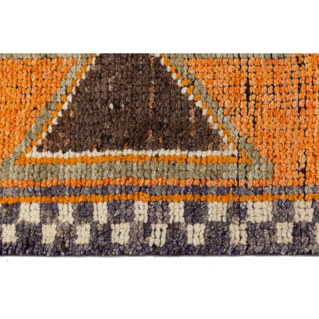 3 X 11 Vintage Turkish Wool Runner in Orange With Geometric Pattern For Sale - Image 10 of 10