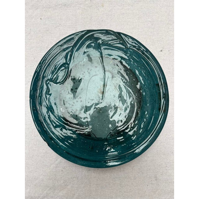 Green Vintage Art Glass Vessel or Ashtray For Sale - Image 8 of 9