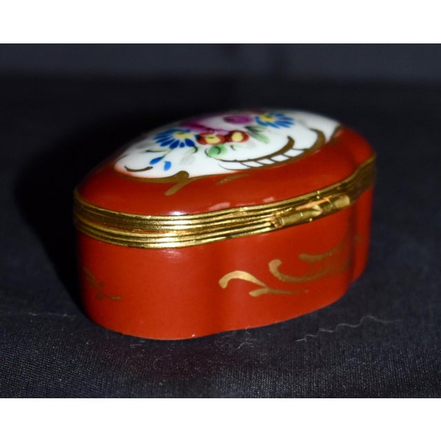 Red Vtg. French Limoges Handpainted Porcelain Trinket Box W/Floral Details For Sale - Image 8 of 13