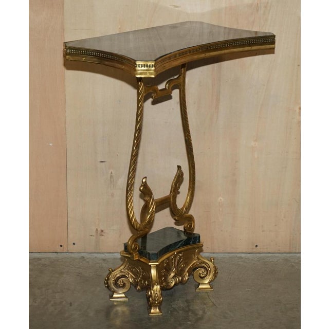 Antique French Brass & Green Marble Side End Tables, 1880s, Set of 2 For Sale - Image 3 of 18