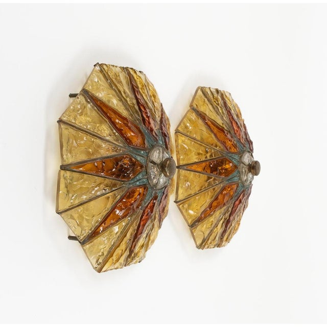 Gold Sconces Wrought Iron and Hammered Glass from Poliarte, 1970s For Sale - Image 8 of 16