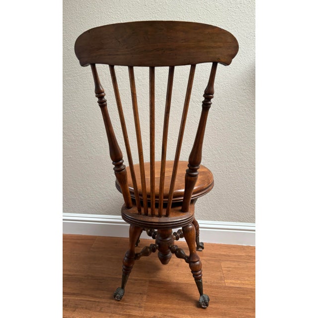 Chestnut Early 20th Century Antique Wood Piano Chair With Backrest For Sale - Image 8 of 9