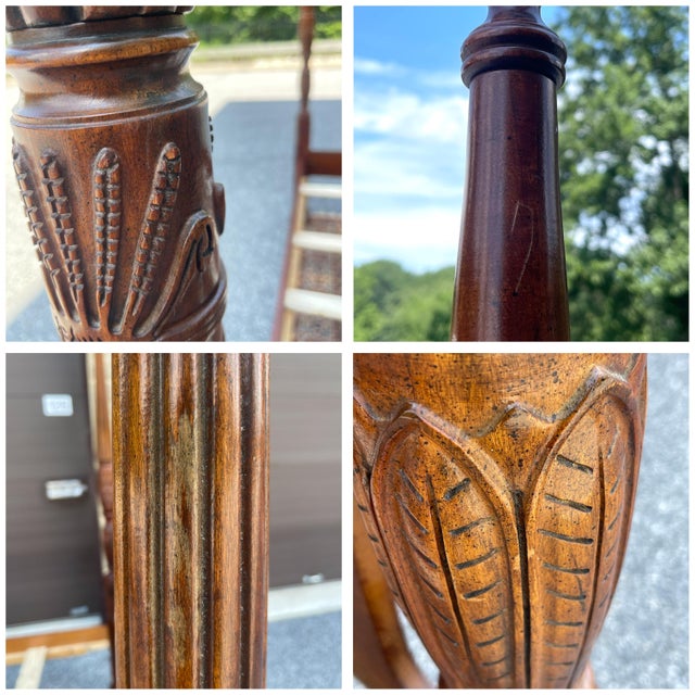 Vintage Crescent Furniture Traditional Mahogany Queen Rice Carved Poster Bed For Sale - Image 10 of 11