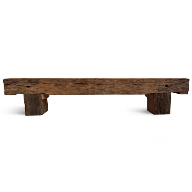 Vintage Old Railway Wood Rustic Beam Bench For Sale In Los Angeles - Image 6 of 7