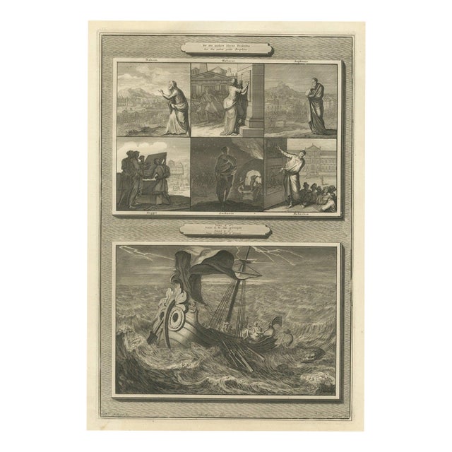 Pieter Mortier, Six Minor Prophets and Jonah Thrown Into the Sea, 1700, Engraving For Sale