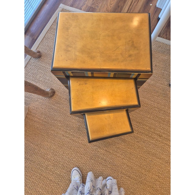 Art Deco 3 Piece Wooden Nesting Table For Sale - Image 3 of 7